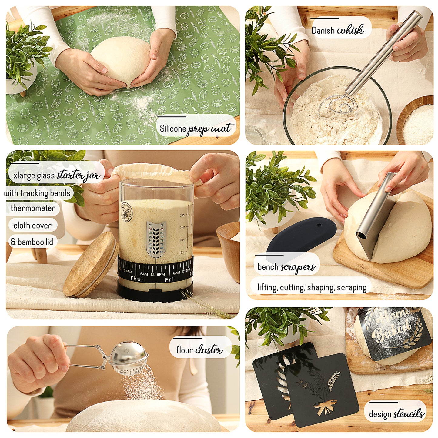 Complete Sourdough Starter Kit - Sourdough Bread Baking Supplies with Banneton Bread Proofing Basket, Sourdough Starter Jar, Pot, Dough Scraper, Scale, Recipe Book, Bread Making Tools & More