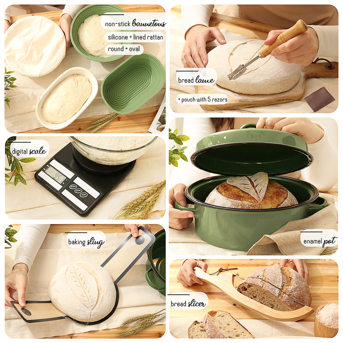 Complete Sourdough Starter Kit - Sourdough Bread Baking Supplies with Banneton Bread Proofing Basket, Sourdough Starter Jar, Pot, Dough Scraper, Scale, Recipe Book, Bread Making Tools & More