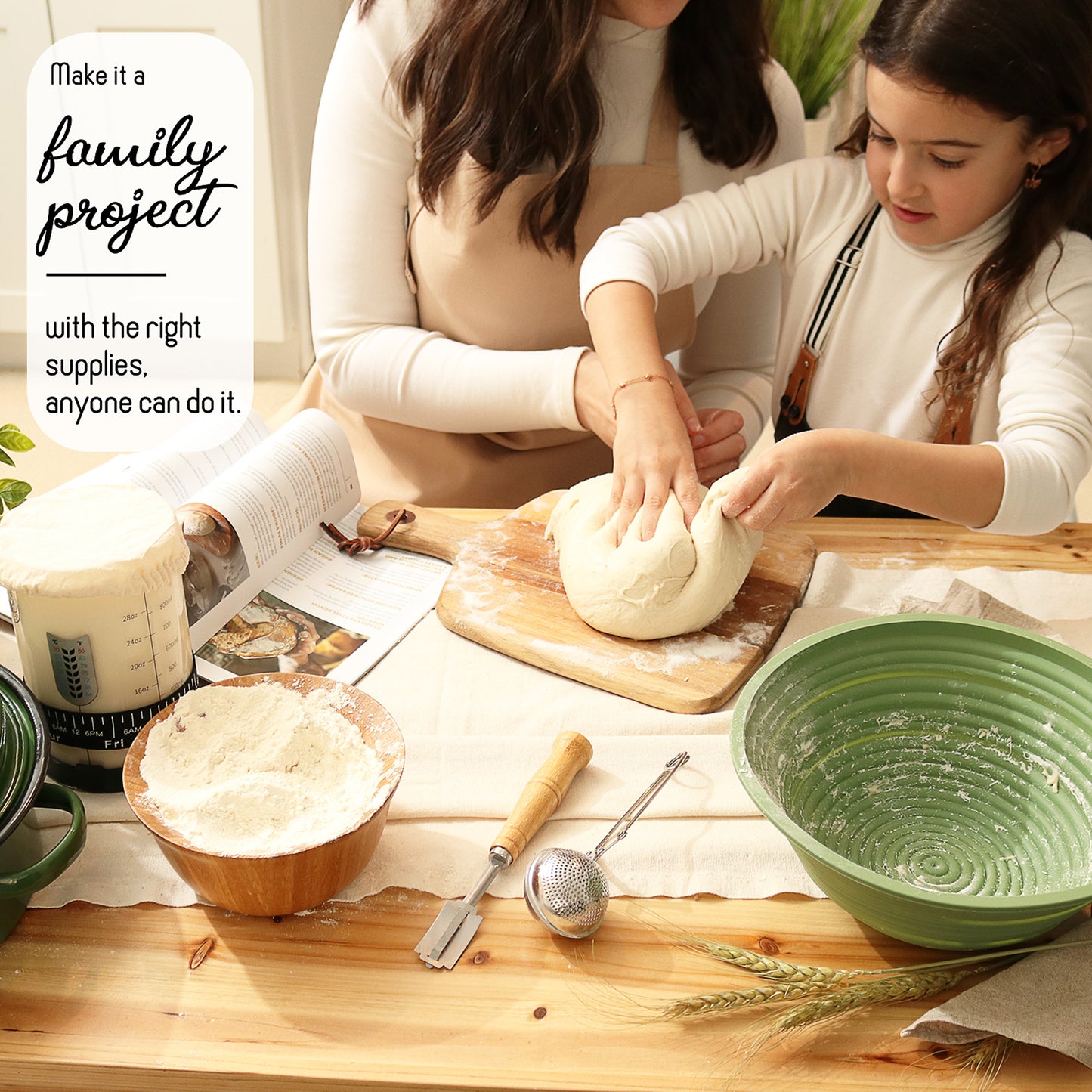 Complete Sourdough Starter Kit - Sourdough Bread Baking Supplies with Banneton Bread Proofing Basket, Sourdough Starter Jar, Pot, Dough Scraper, Scale, Recipe Book, Bread Making Tools & More