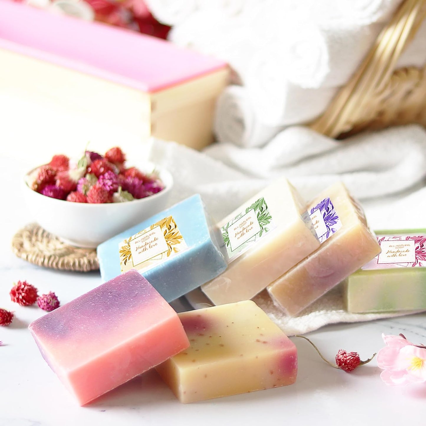 Soap Mold and Cutting Kit with Soap Cutter, Silicone Mold with Wooden Box, Wavy and Straight Scraper, Personalized Labels and Plastic Bags