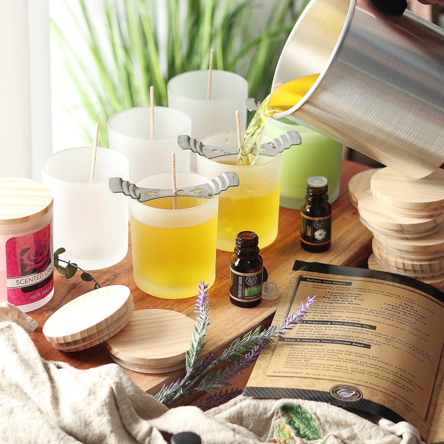 Deluxe Soy Candle Making Kit with Soy Wax, Scents, Frosted Glass Jars, Wicks, Dyes, Melting Pot, Gift Box & More
