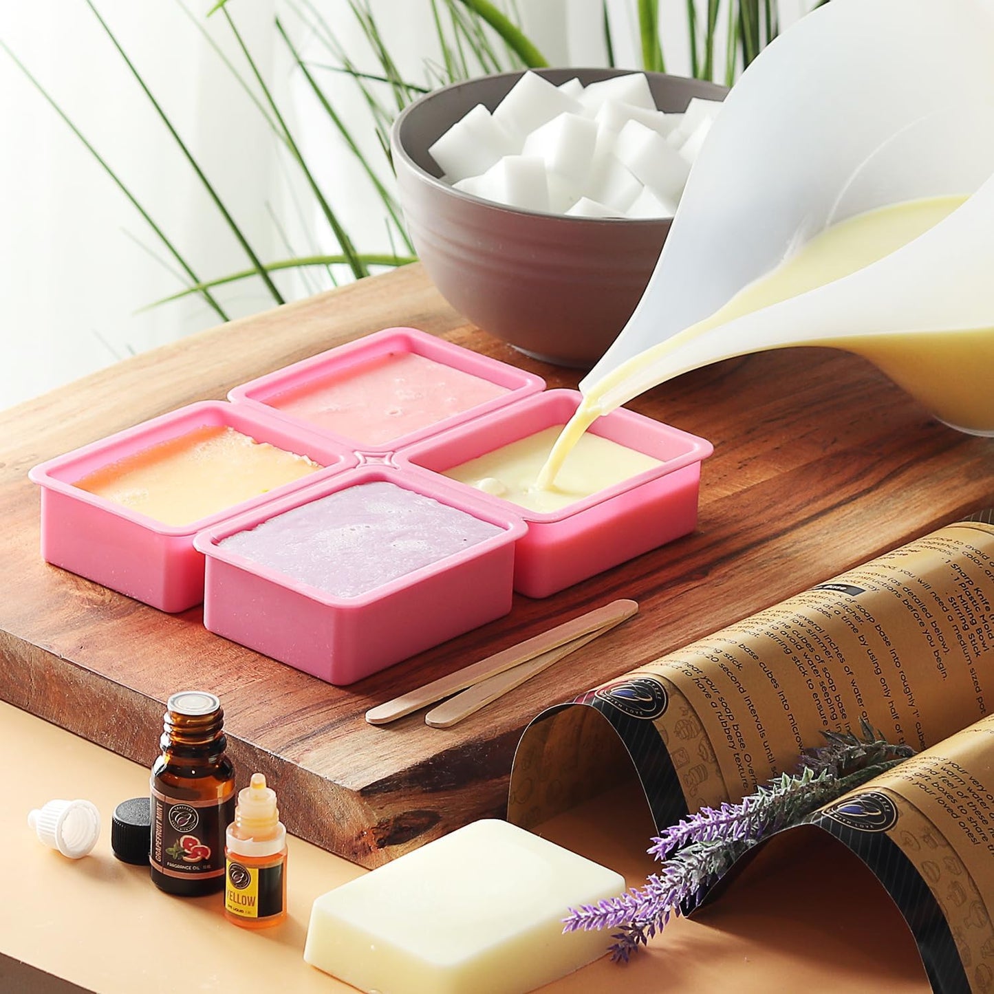 Melt and Pour Soap Making Kit with Glycerin Soap Base, Fragrance Oils, Liquid Dyes, Silicone Molds, Wrappers & Instruction Manual