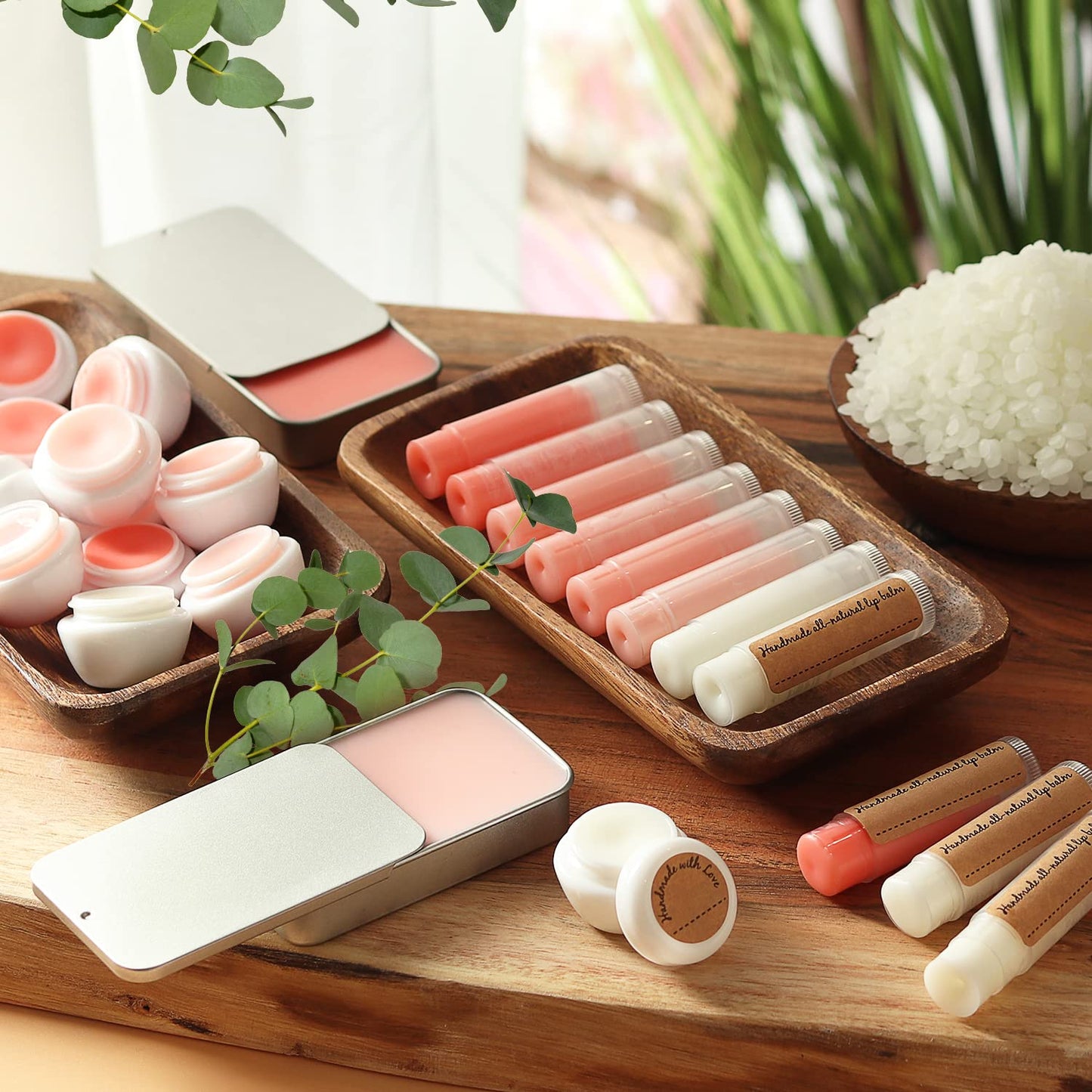 DIY Lip Balm Making Kit with Natural Beeswax, Shea Butter, Sweet Almond Oil, Essential Oils, Tubes, Jars, Instruction Manual & More