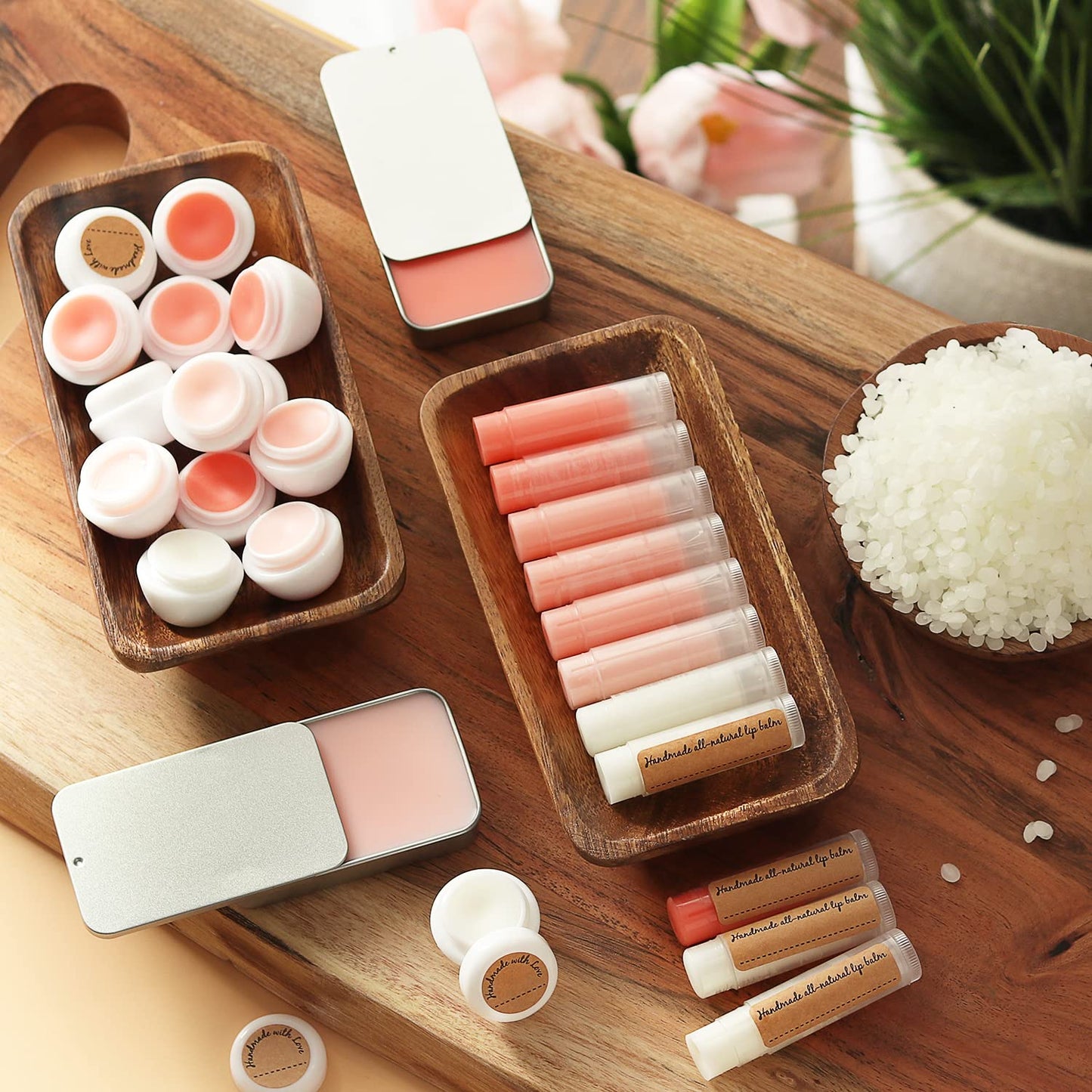 DIY Lip Balm Making Kit with Natural Beeswax, Shea Butter, Sweet Almond Oil, Essential Oils, Tubes, Jars, Instruction Manual & More