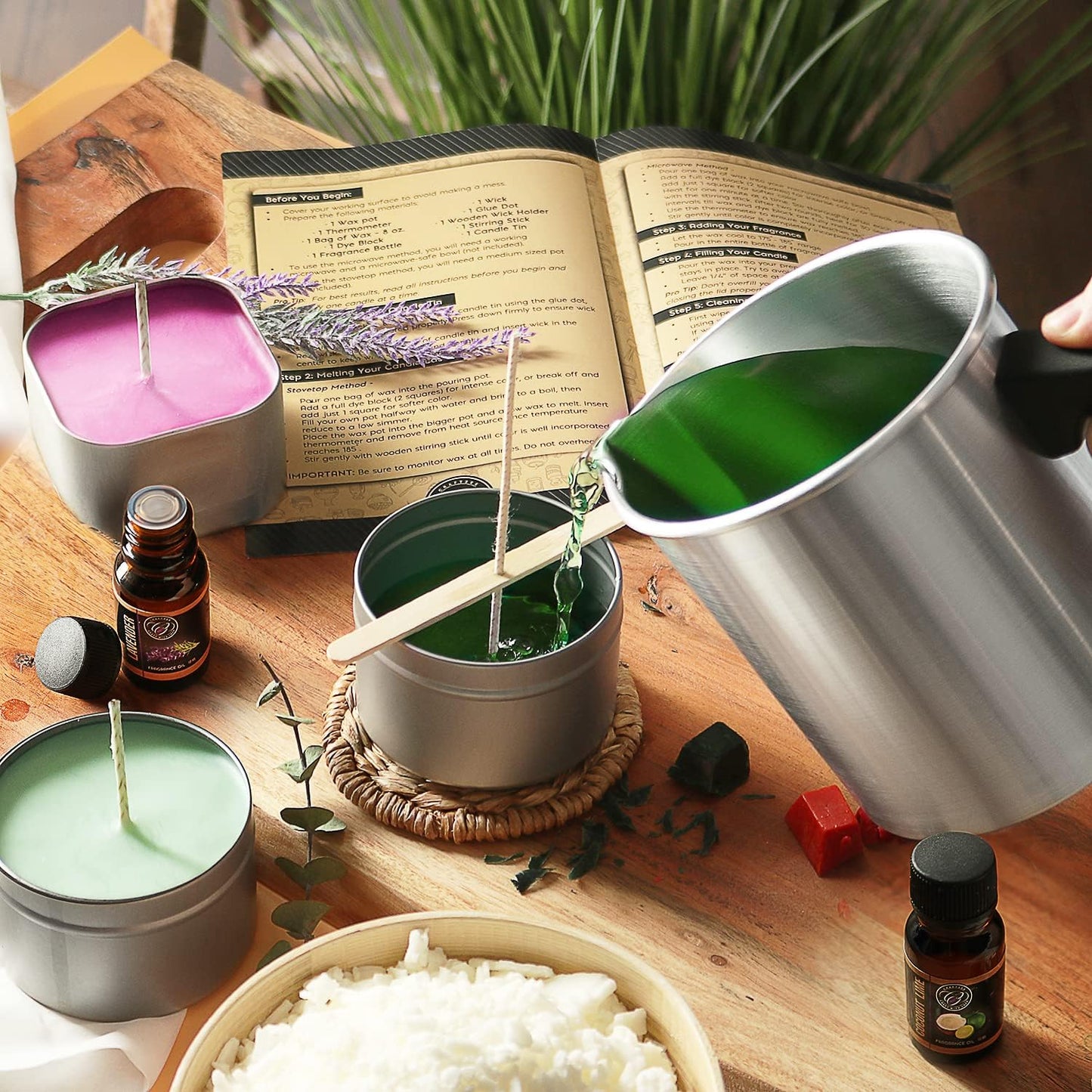The Ultimate Candle Creators Kit with Soy Wax, Fragrance Oils, Wicks, Dyes, Tins, Melting Pot & More