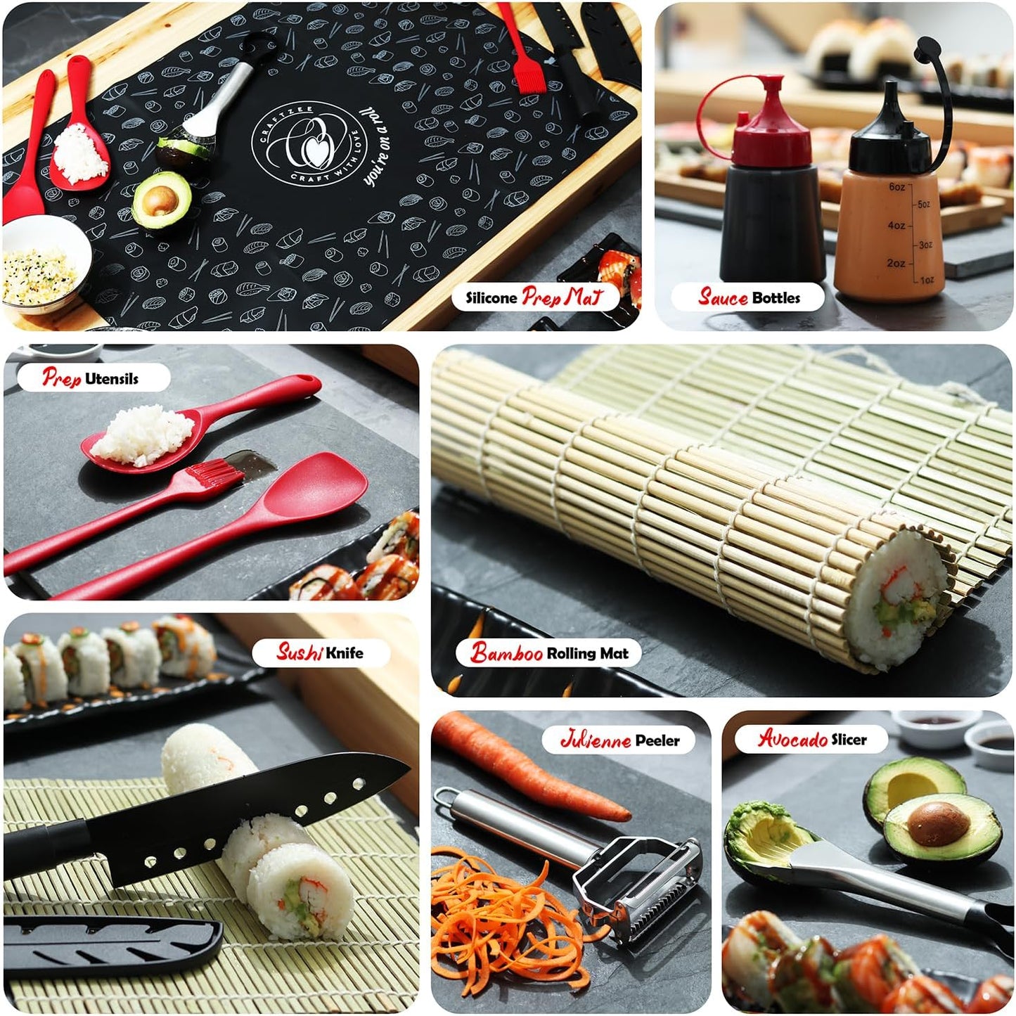 Super Deluxe Sushi Making Kit with Bazooka Roller, Rice Cooker, Onigiri, Nigiri & Musubi Mold, Rice Ball Mold, Bamboo Rolling Mat, Knife, Guide Book & More