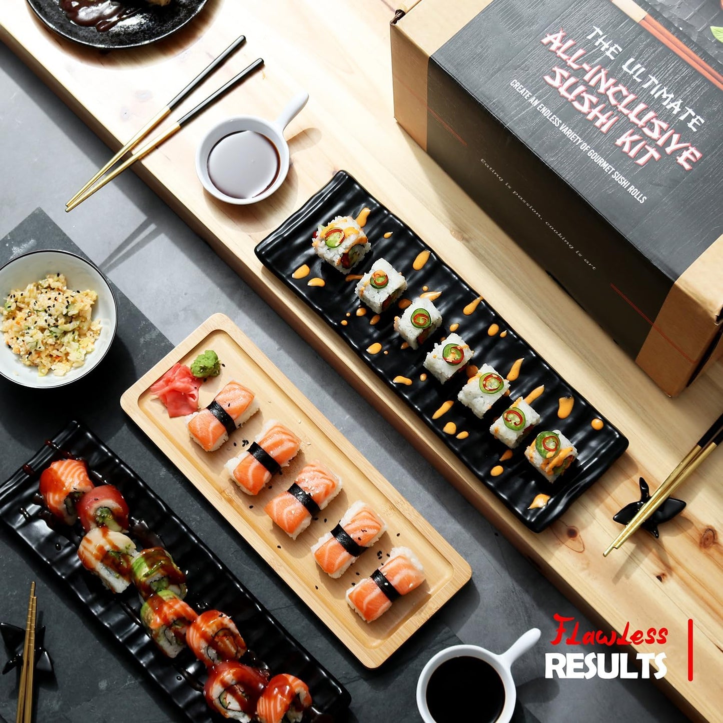 Super Deluxe Sushi Making Kit with Bazooka Roller, Rice Cooker, Onigiri, Nigiri & Musubi Mold, Rice Ball Mold, Bamboo Rolling Mat, Knife, Guide Book & More