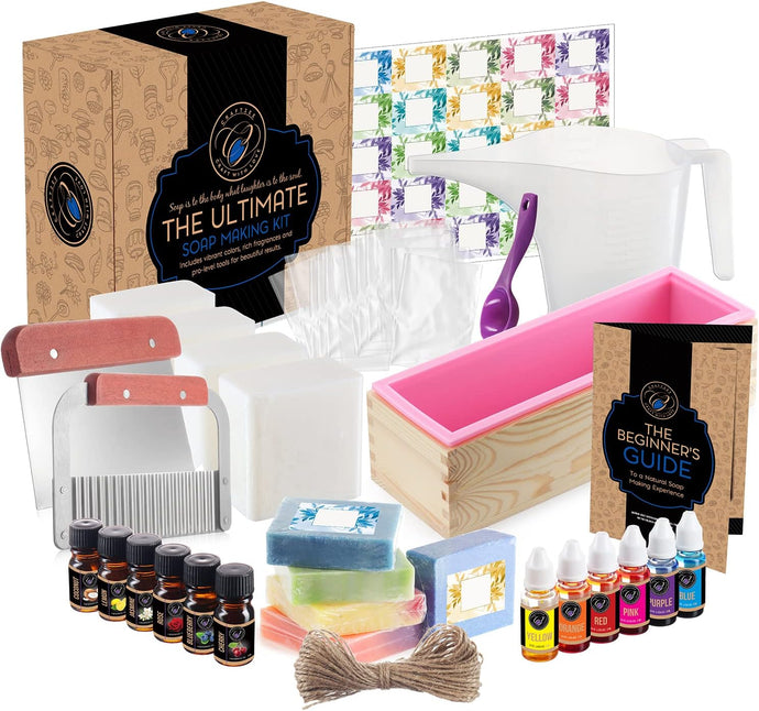 Soap Making Kit with Shea Butter Soap Base, Fragrance Oils, Silicone Loaf Molds, Soap Cutters & More
