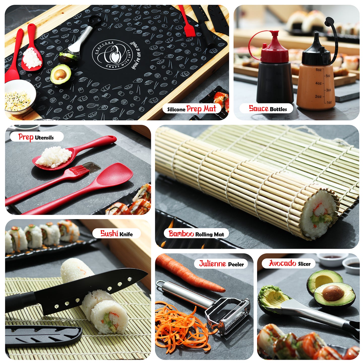 Super Deluxe Sushi Making Kit with Bazooka Roller, Rice Cooker, Onigiri, Nigiri & Musubi Mold, Rice Ball Mold, Bamboo Rolling Mat, Knife, Guide Book & More