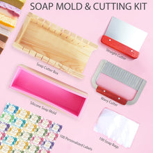 Load image into Gallery viewer, Soap Making Kit - Soap Making Supplies with Soap Cutter, Silicone Mold with Wooden Box, Wavy and Straight Scraper, Personalized Labels and Plastic Bags