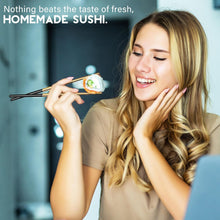 Load image into Gallery viewer, Super Deluxe Sushi Making Kit - 42Pcs DIY Sushi Maker Kit with Rice Cooker, Sushi Bazooka Roller, Nigiri &amp; Musubi Mold, Knife, Bamboo Rolling Mat, Spreader, Chopsticks &amp; More