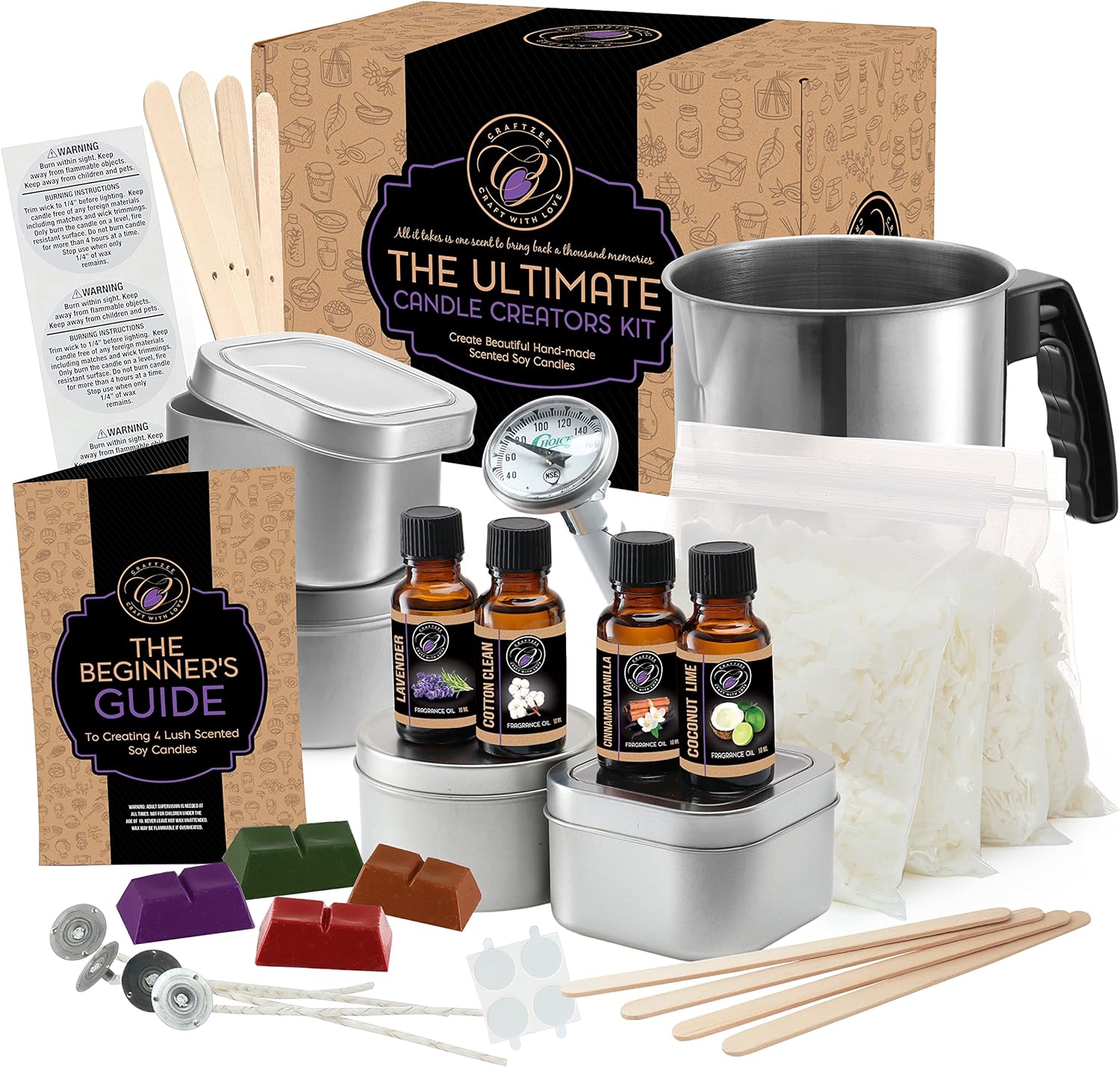 Complete DIY Candle Making Kit Supplies Full Beginners Soy Candle Making Kit  Including Soybean Wax, Dyes, Wicks, Pot, Tins & More 