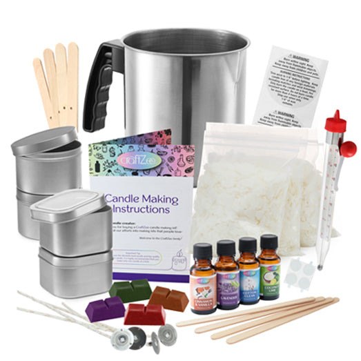 DIY Candle Making Kit with Soy Wax, Dyes, Tins, Wicks, Melting Pot, Instruction Manual & More